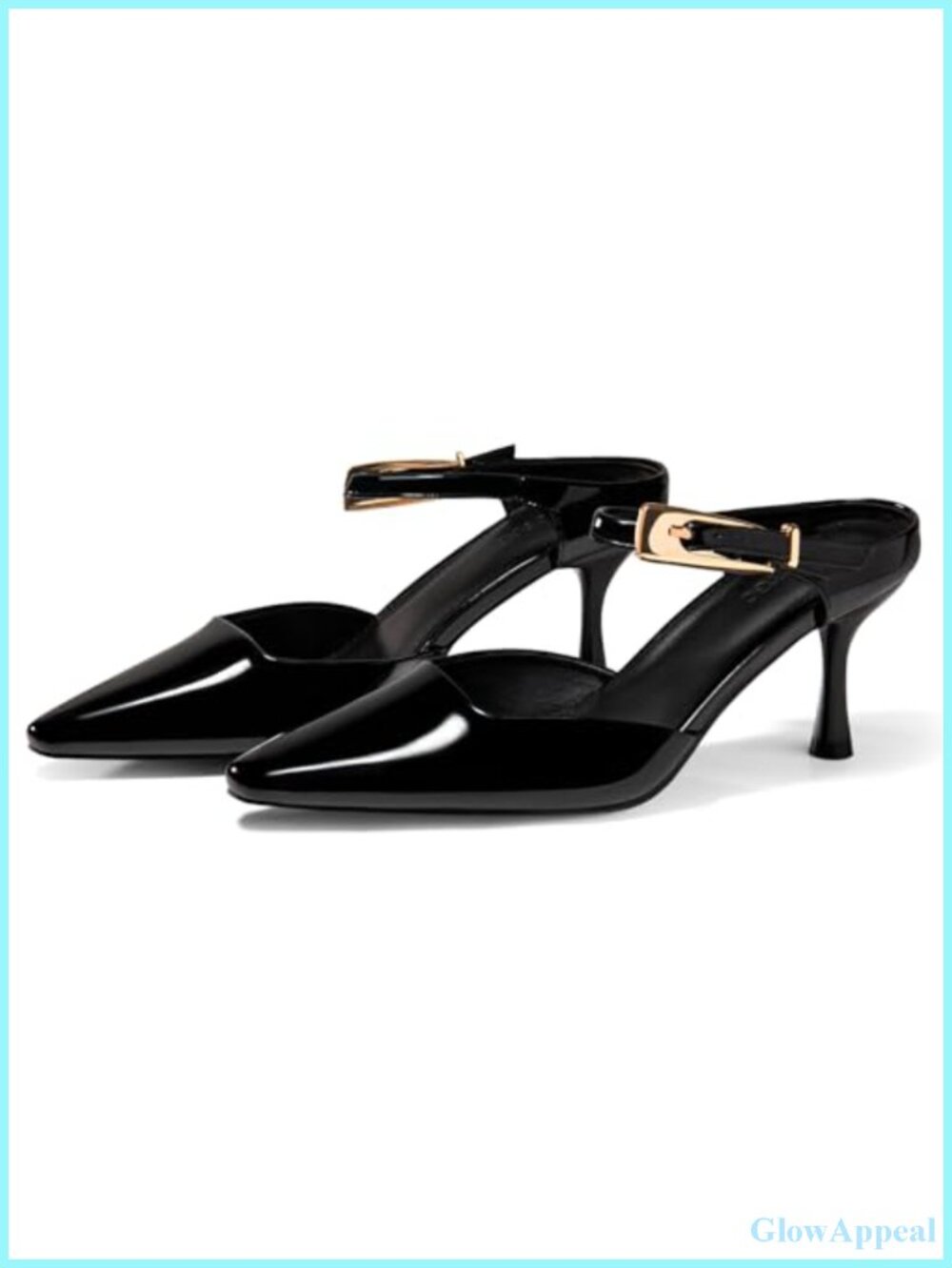 Women's Pointed Toe Kitten Heel Mules Slip On Backless Pumps with Buckle Strap